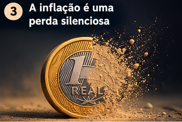 Moeda de real se desfazendo, representando a inflação como perda silenciosa