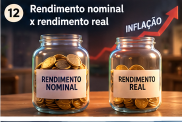Potes de moedas comparando rendimento nominal e rendimento real